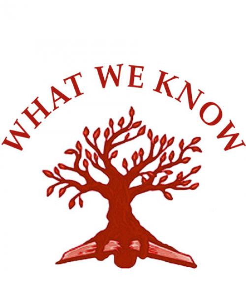  What We Know logo of a tree and book