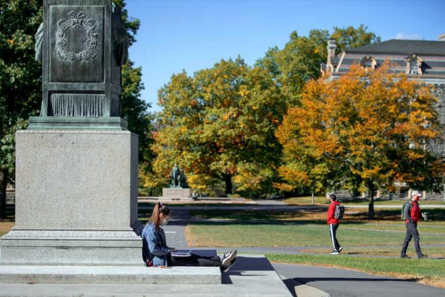 Students on the Arts Quad in Autumn