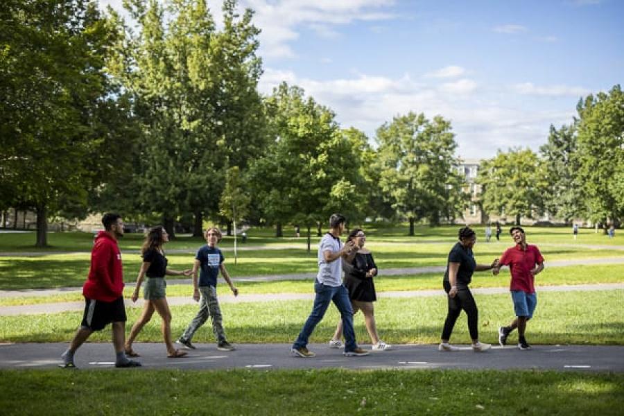 Students walking on the Arts Quad