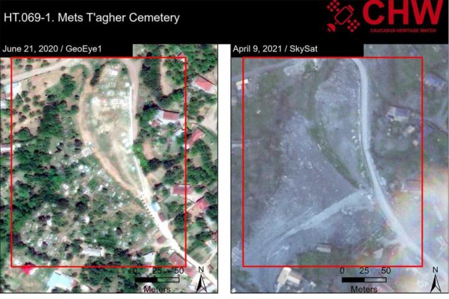 Satellite images of the Mets T’agher Armenian cemetery in Azerbaijan