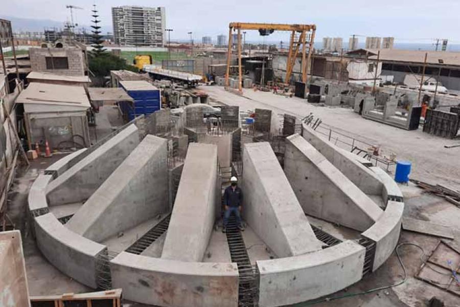 Circular concrete construction dwarfs a full-grown person