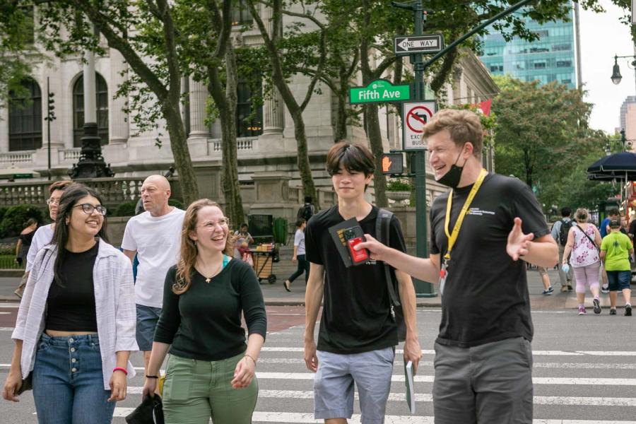 students walking in New York City