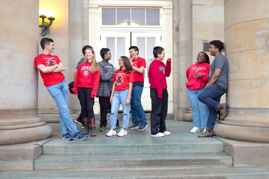 Student ambassadors on Goldwin Smith Hall portico
