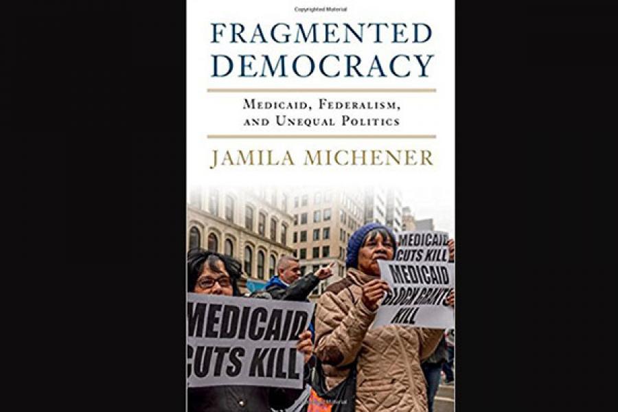 Book cover, with photo of protesters holding signs that say Medicaid cuts kill