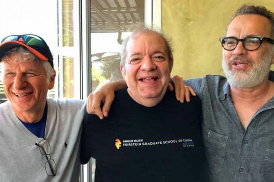 Great Lakes Theater alumni, from left, Bert Goldstein, Dick Archer and Tom Hanks reminisce in 2018.