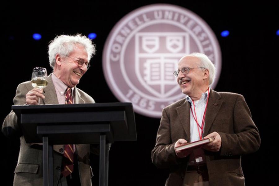 Professors Isaac Kramnick and Glenn Altschuler speak at the Sesquicentennial Dinner, marking Cornell University’s 150th anniversary, in April 2015.