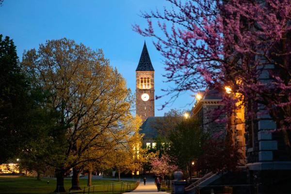 McGraw Tower during a spring evening