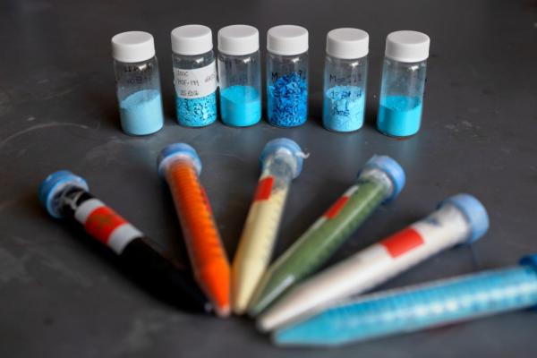 Vials of colored substances