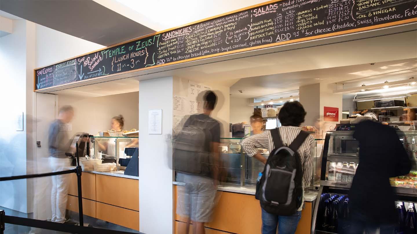 Students in line at Zeus Cafe counter