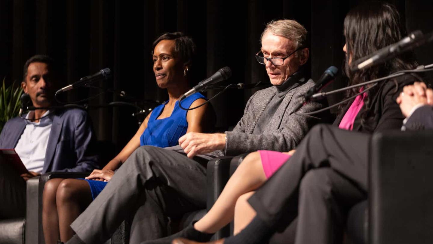 Ann Simmons, the Wall Street Journal’s Moscow Bureau Chief and the fall 2022 Zubrow Distinguished Visiting Journalist Fellown, participates in a panel Sept. 22 in the Schwartz Center for Performing Arts.