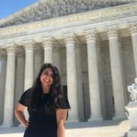 Estefania Perez ’21 in front of the Supreme Court.