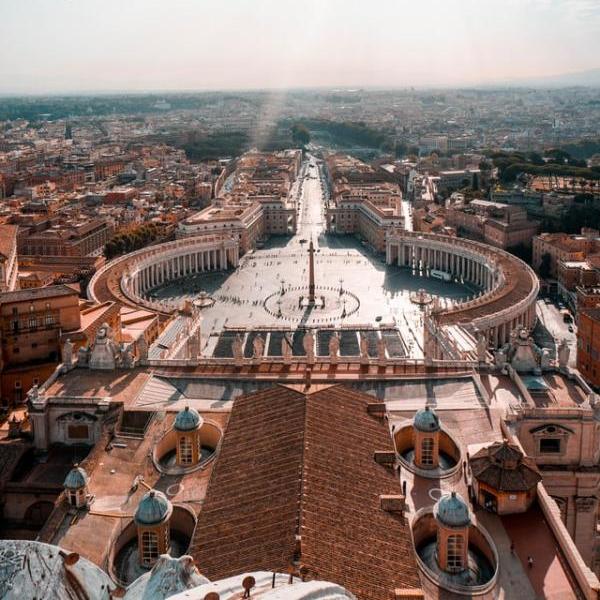 An aerial view of St. Peter's Square and the rest of Vatican City