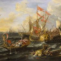 painting depicting a sea battle