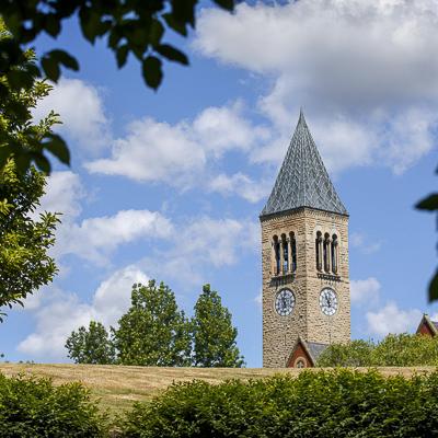 		McGraw Tower against a blue sky
	