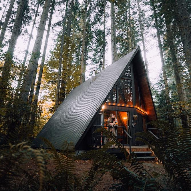 A-frame house in the forest