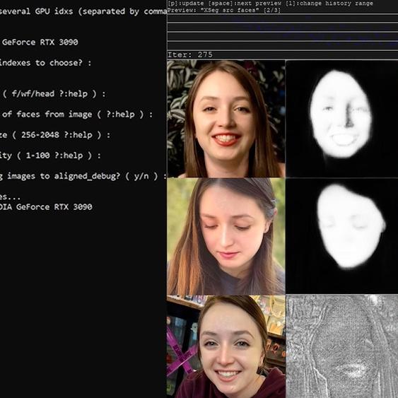 		Image of a computer screen showing code on the left and twelve squares containing faces in the center and right
	