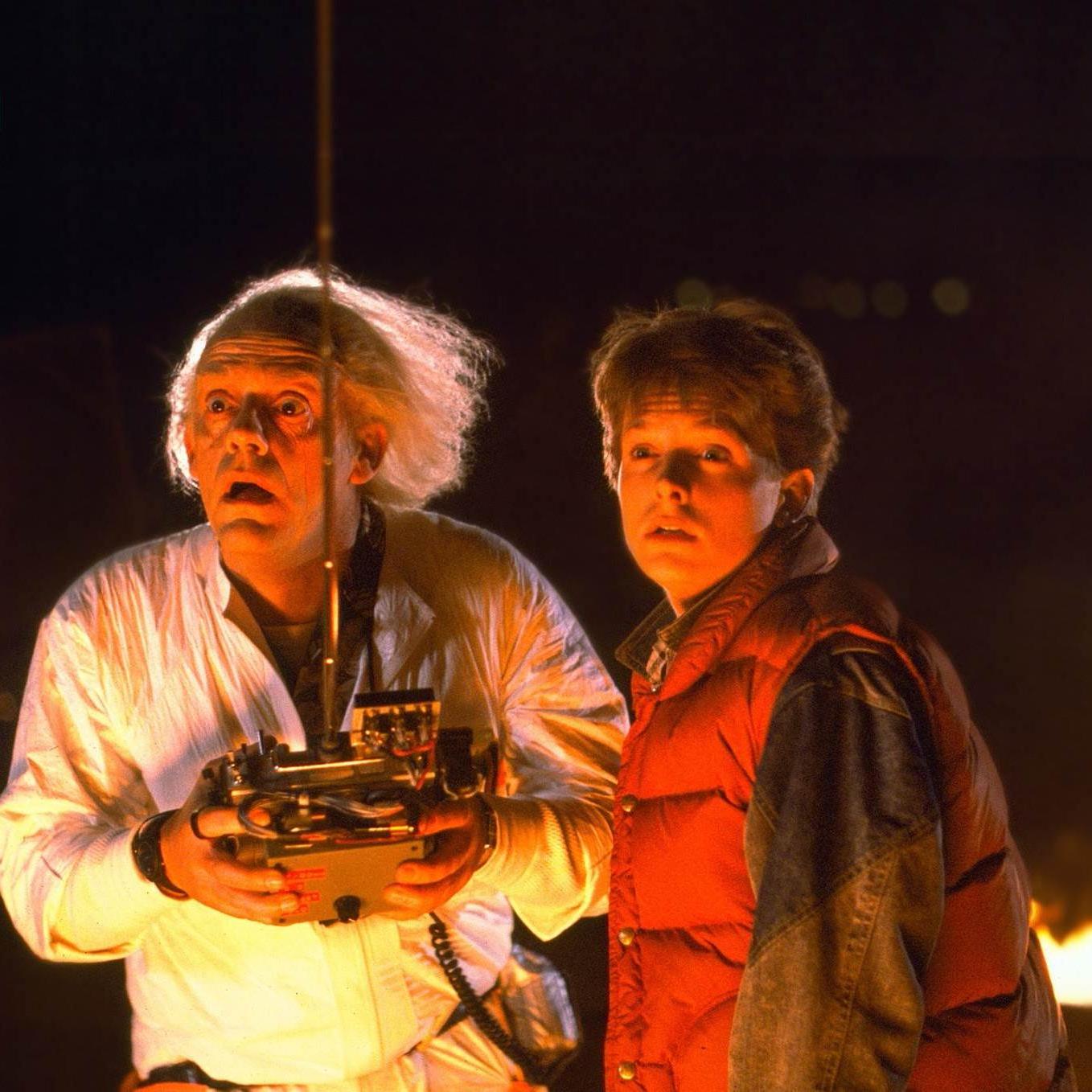 		Two actors in a scene from the movie "Back to the Future"
	