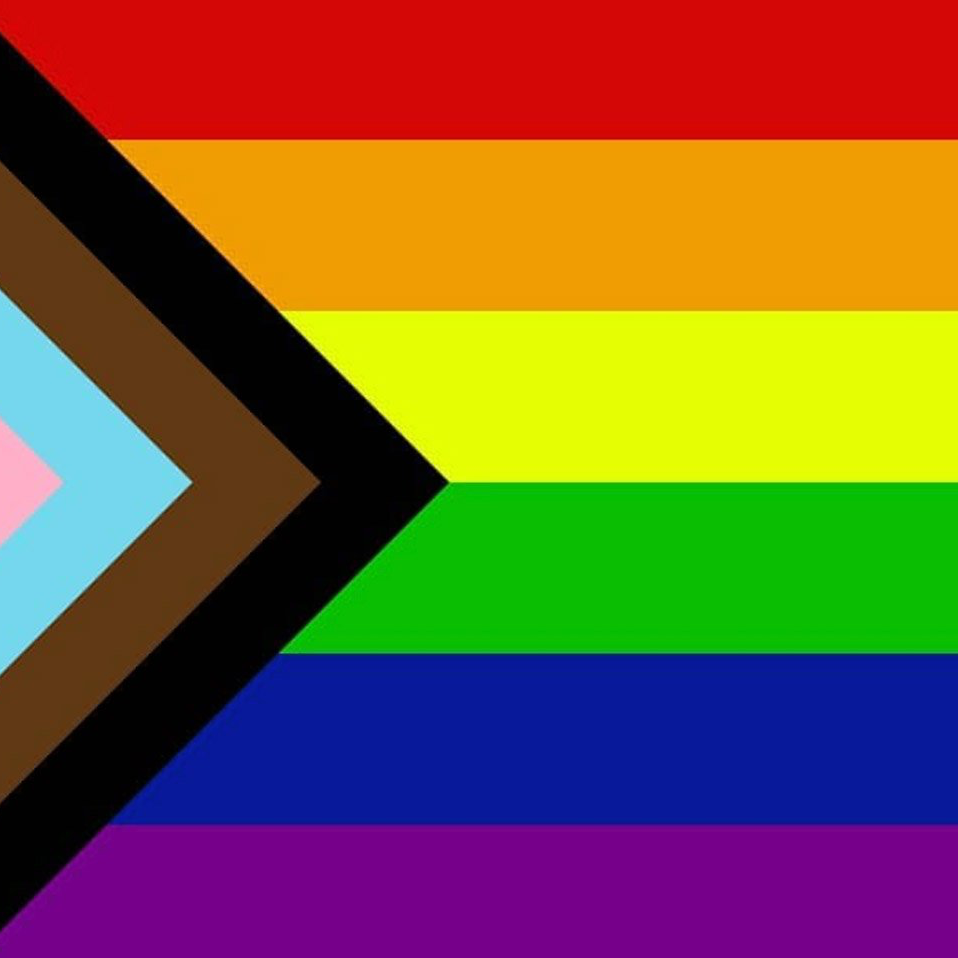 		LGBTQ flag, multicolored arrow shape pointing right at multicolored rows
	