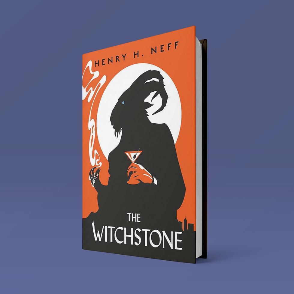 		Cover of "The Witchstone" by Henry H. Neff, showing the silhouette of a demon with horns drinking a martini and smoking
	