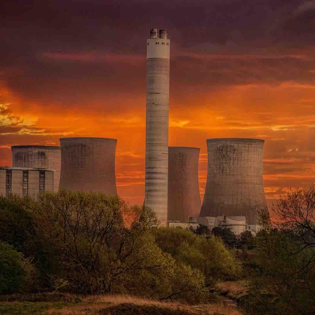 		cooling towers from power plant
	