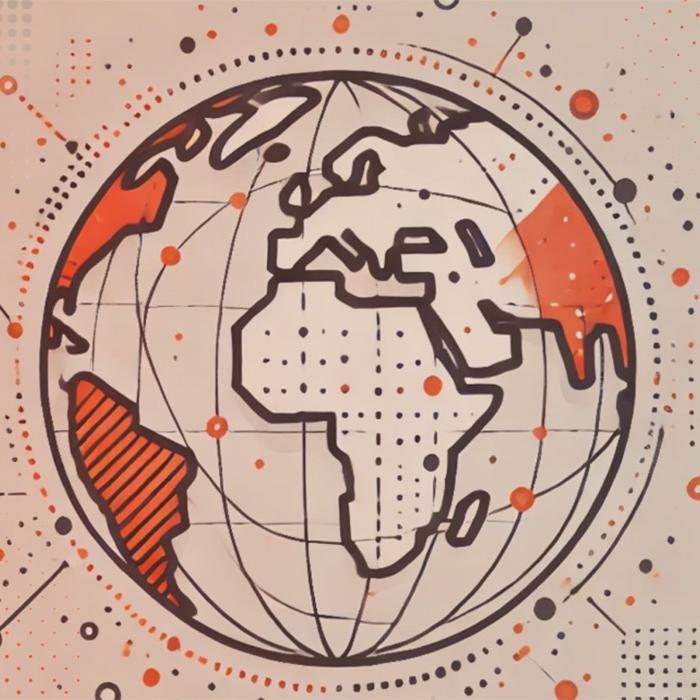 A comic-style globe of Earth in tan and orange