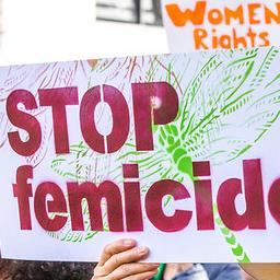 		Person holding a sign "Stop femicide"
	