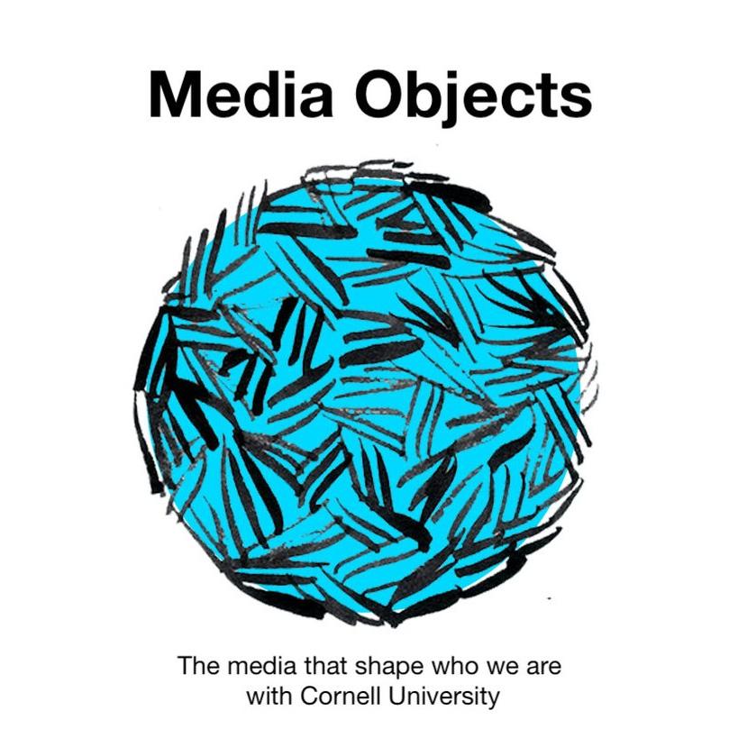 		promotional poster showing a blue ball marked with black cross-hatches and the words "Media Objects
	