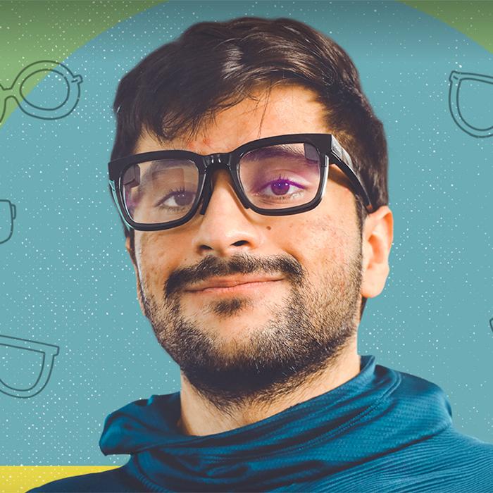 Person wearing black-rimmed eyeglasses