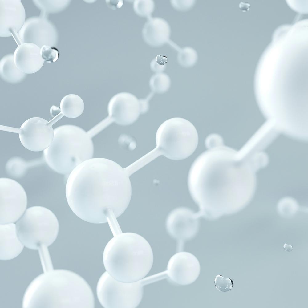 White spheres and lines float in a grey space