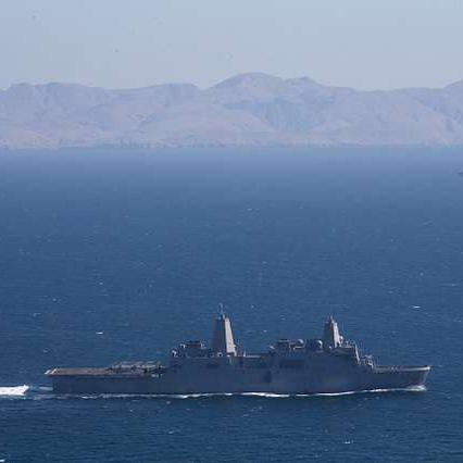 Amphibious transport dock ship USS Somerset (LPD 25) transits the Strait of Hormuz,