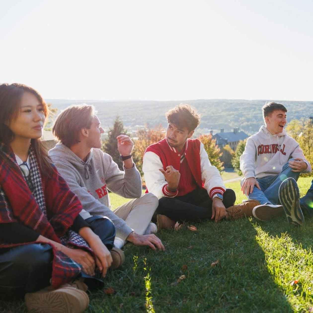 		people sitting in a circle on the grass
	