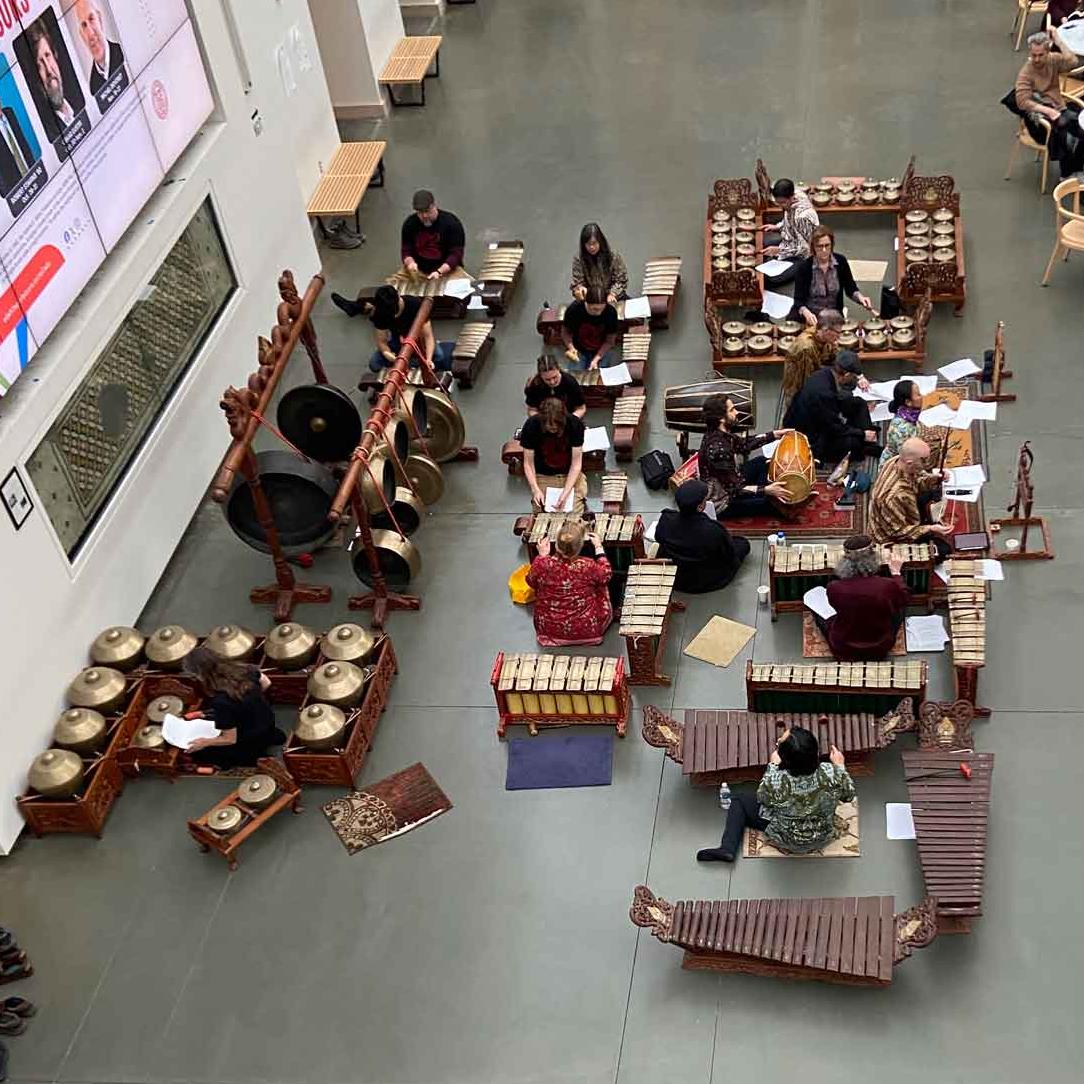 an overhead look at people playing in a band