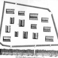 Pencil drawing of a fort, seen from above