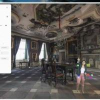 Digital image of a person in a grand room 