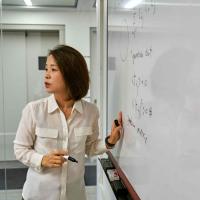 Eun-Ah Kim at whiteboard