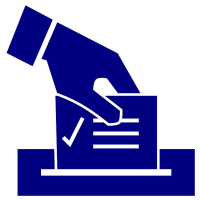A drawing of a hand putting a ballot in a box