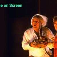 Two actors in a scene from the movie "Back to the Future"