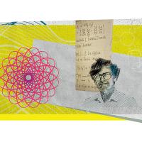 Illustration featuring algebraic topology imagery on a yellow background, a sketch of Bill Thurston's headshot, and a paper with mathematical equations.