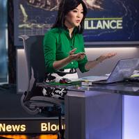  Scarlet Fu &#039;94 in action as one of the early-morning anchors of &quot;Bloomberg Surveillance&quot; on Bloomberg Television. Photo: Bloomberg Television