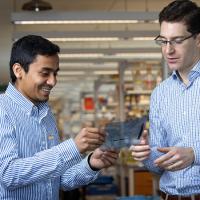  Adnan Shami Shah (left) and Jeremy Baskin in the lab