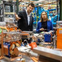  Georg Hoffstaetter, professor of physics, and Alicia Barton, president and CEO of the New York State Energy Research and Development Authority, tour the Cornell-Brookhaven ERL Test Accelerator facility.