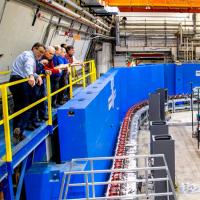  Representatives from Cornell, the Brookhaven National Laboratory and the New York State Energy Research Development Agency are shown during the CBETA test June 24 at Wilson Laboratory.