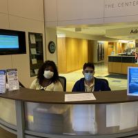  Workers with masks at Cayuga Medical Center