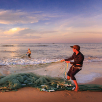  Man fishing with net