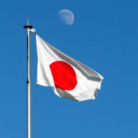  Japanese flag with moon in background