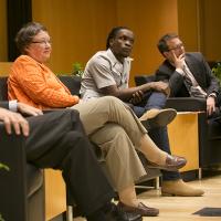  “Transformative Humanities: Faculty Reflections on Life-Changing Creative Works” panel featured poet Ishion Hutchinson, historian Mary Beth Norton and theorist Paul Fleming celebrating the dedication of Klarman Hall