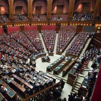  Huge room of the Italian Parliament, with seats half-empty