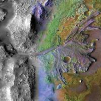  Multi-colored terrain on Mars, seen from above
