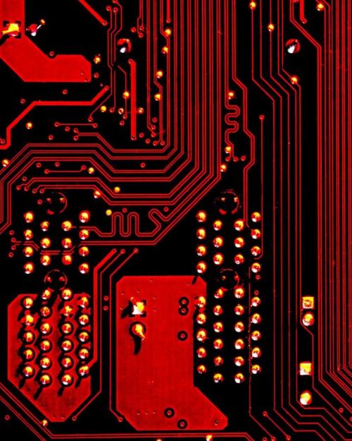 Red wires on a black background
