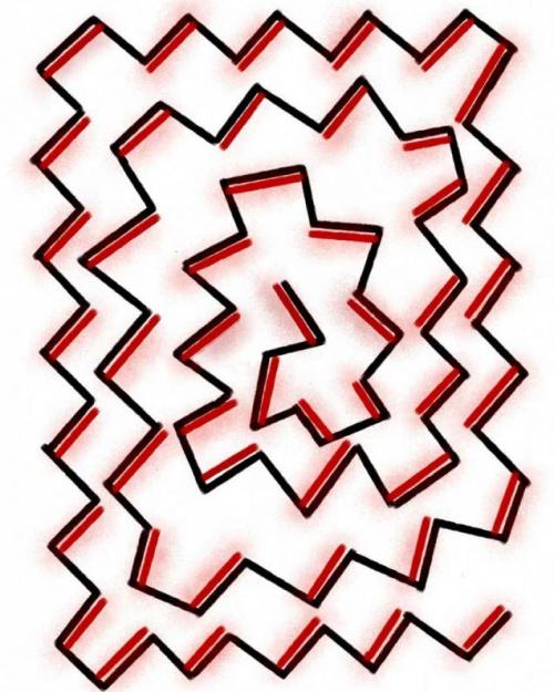 Drawing of a black and red zigzag line